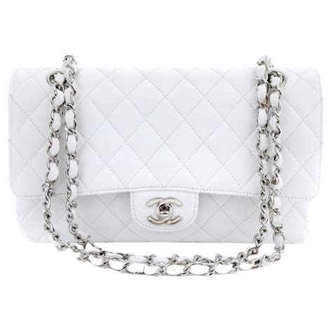 white chanel bag silver hardware|Chanel silver chain bag.